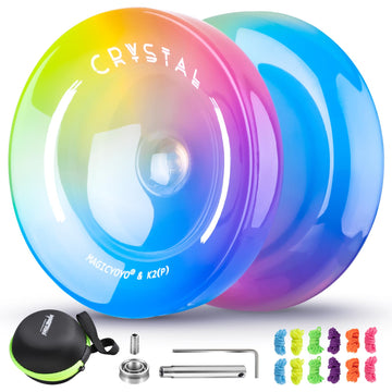 Responsive Yoyo For Kids Beginners, Professional Yoyo Crystal K2, Dual Purpose Yo-Yo For Adults + Extra Unresponsive Yo Yo Bearing + 12 Yoyo Strings + Yoyo Storage Bag ( Yellow Pink Blue Gradient)