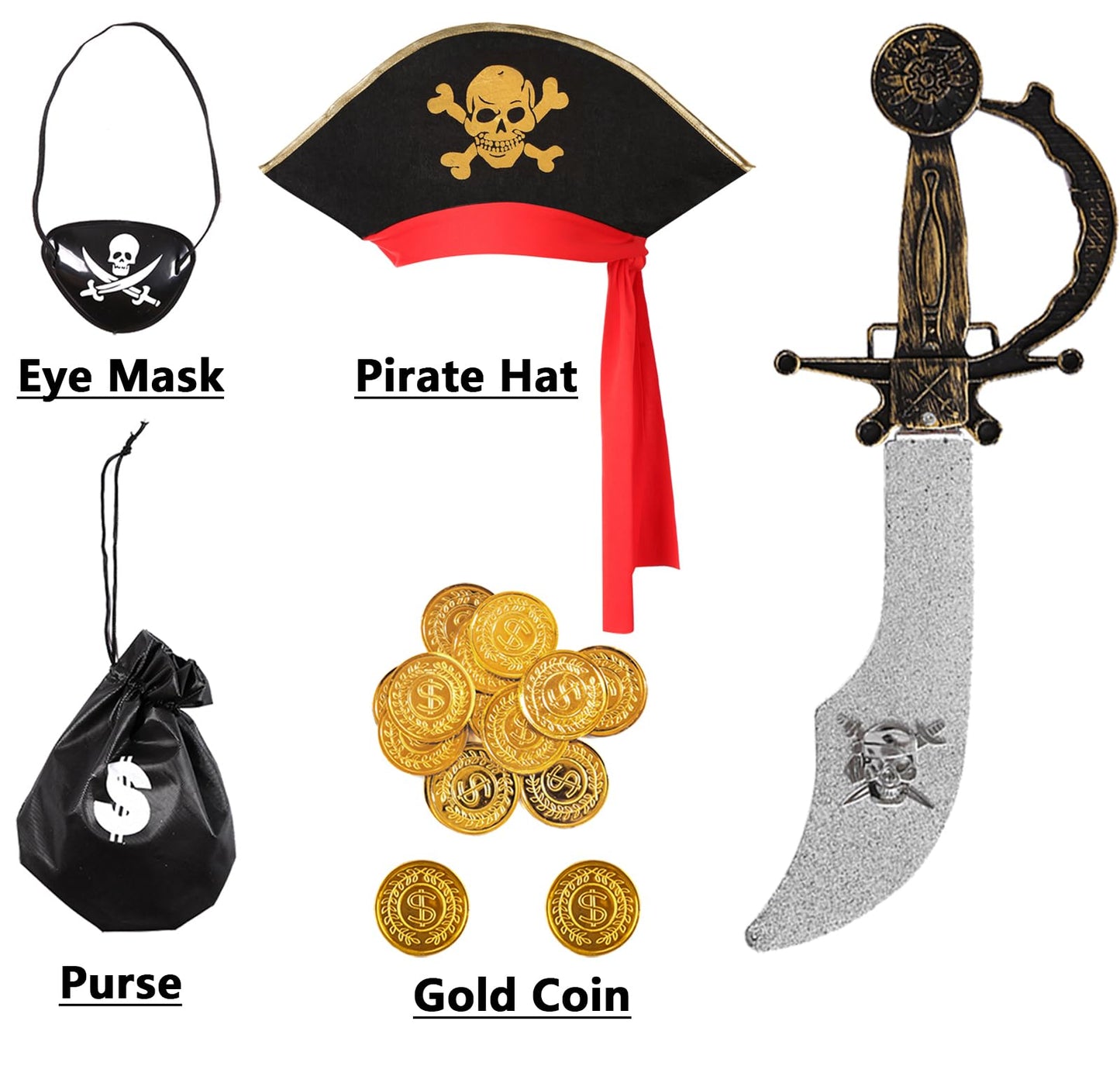 Bordazor Pirate Costume For Girls Pirate Cosplay Dress Up Set For Halloween (7-9 Years)