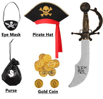 Bordazor Pirate Costume For Girls Pirate Cosplay Dress Up Set For Halloween (7-9 Years)