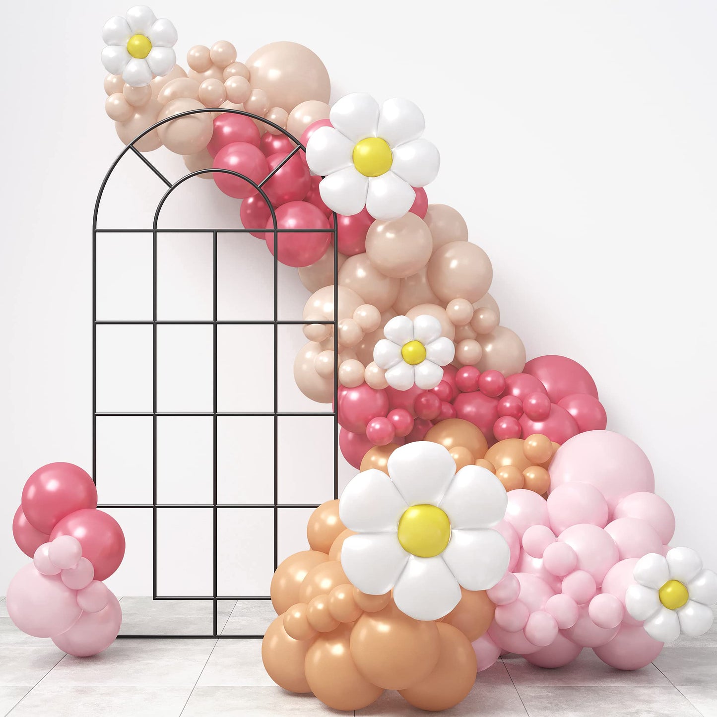 House Of Party Groovy Balloon Arch 120 Pcs - Pink, Sand, Peach, Neutral & Flower Balloons Garland With Daisy Balloon & Groovy Ba