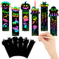 JUNEBRUSHS 30Pcs Halloween Scratch Bookmarks, Rainbow Magic Scratch Paper Art Pumpkin Bat Spider DIY Crafts Kit for School Class
