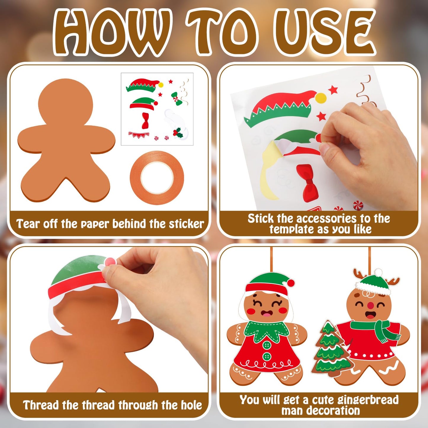 Frienda Christmas Gingerbread Craft Kit - 48 Set DIY Ornaments, Multicolor, 4.3x5.3 inches, Perfect for Xmas Tree Decoration & Party Favors