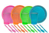 Tiger Chef 80-Piece Neon Assorted Glow Party Supplies Includes Neon Assorted Colors Hard Plastic Plates, Cups and Cutlery in Neo