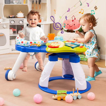 Infans 3 In 1 Walk Around Baby Activity Center, Baby Walker With Play Table, Wheels, Detachable Seat Cushion, 3 Adjustable Heigh