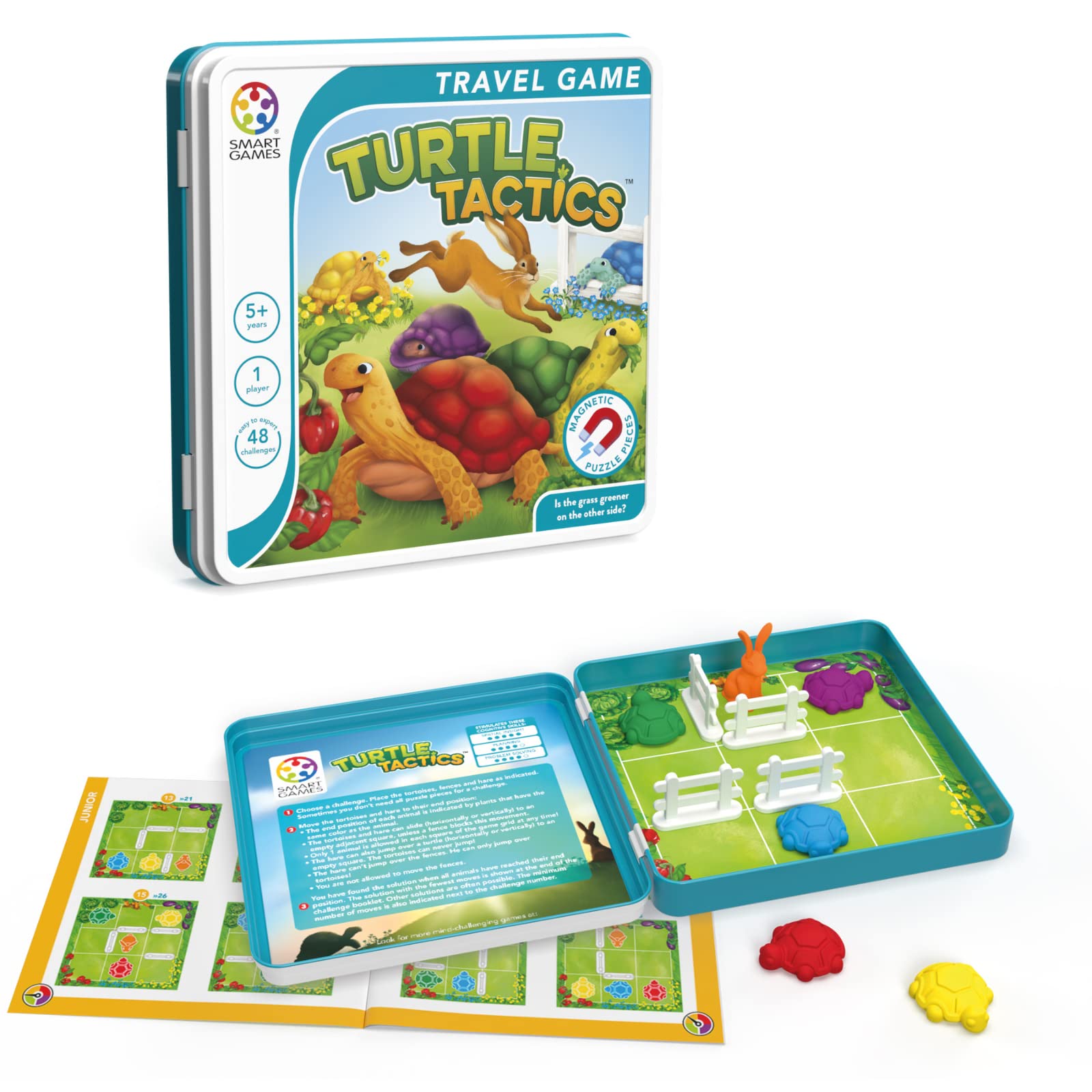 SmartGames Turtle Tactics Metal Box Travel Game with 48 Challenges for Ages 5 - Adult-New