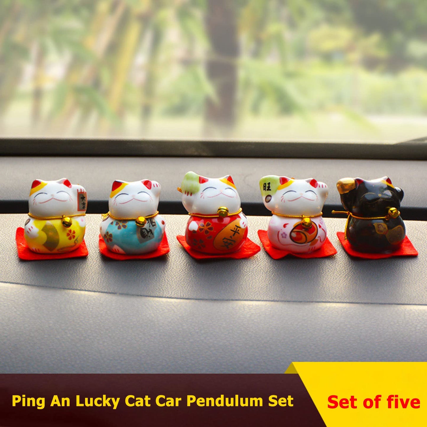 Kuuleyn 5Pcs Mini Maneki Neko,Lucky Cat Figurines,Japanese Ceramic Fortune Cat Figurines Small Cute Bright Colors Smoothing Lines Maneki Neko Figurines For Car Table