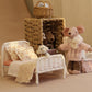 Minamzee 1:12 Dollhouse Furniture Bed  1 Set Miniature Fairy Pastoral Style White Rattan Bed with Removable Lace Bedding  Modemn Bedroom Furniture Accessories Set