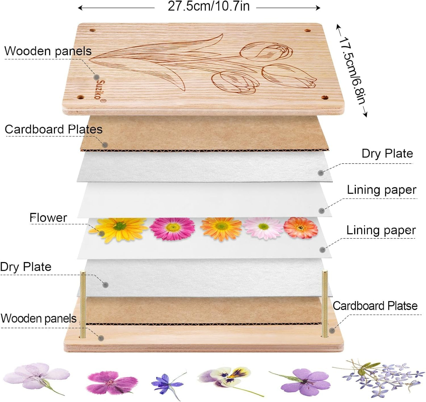 Suziko Large Flower Press Kit For Adults& Kids 10.8'' X 6.9'' Flower &Plant Preservation Kit Arts And Crafts For Adults Leaf Pre