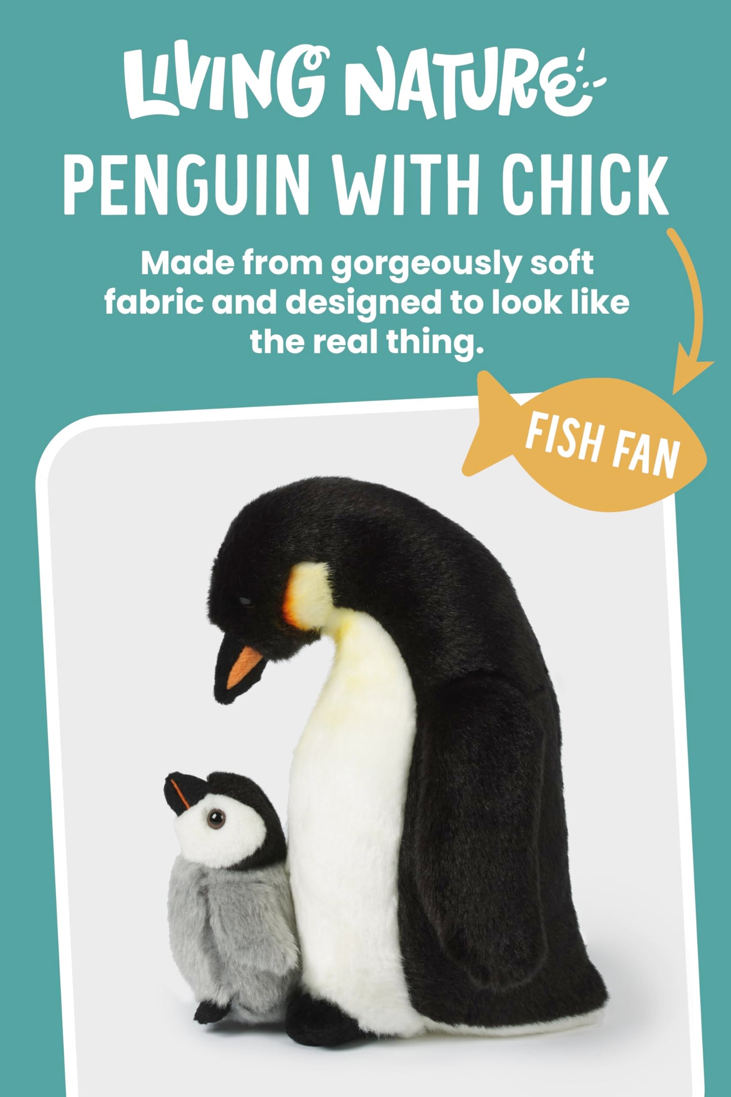 Living Nature Penguin With Chick, Realistic Soft Cuddly Sea Animal Toys, Naturli Eco-Friendly Plush, 11 Inches
