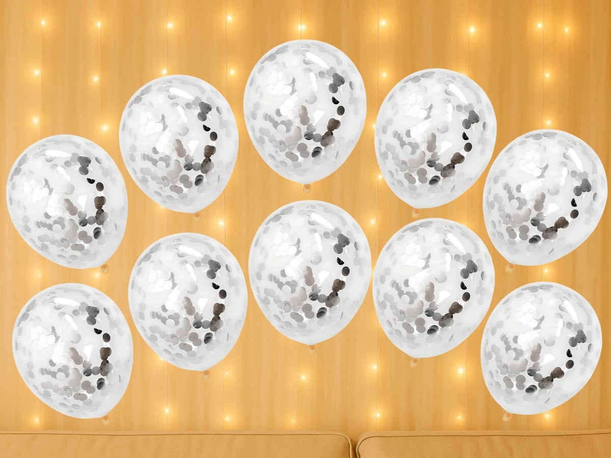 Mystic Toy Store 10 Pcs Confetti Balloons for Birthday Decoration Kit Silver Boys Girls Kids Men Women Pack Items Itm Set Pre Fi