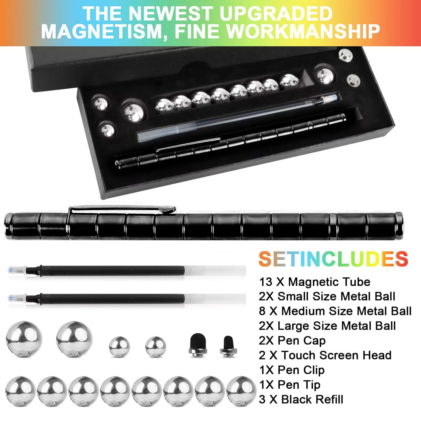 Moonhua Magnetic Pen Fidget Toy, Black Magnet Metal Writing Pen Toy For Anxiety Relief, Diy Multifunctional Decompression Pen For Kids Adults, Idea Gift For Christmas Classroom Teens Party Supplies