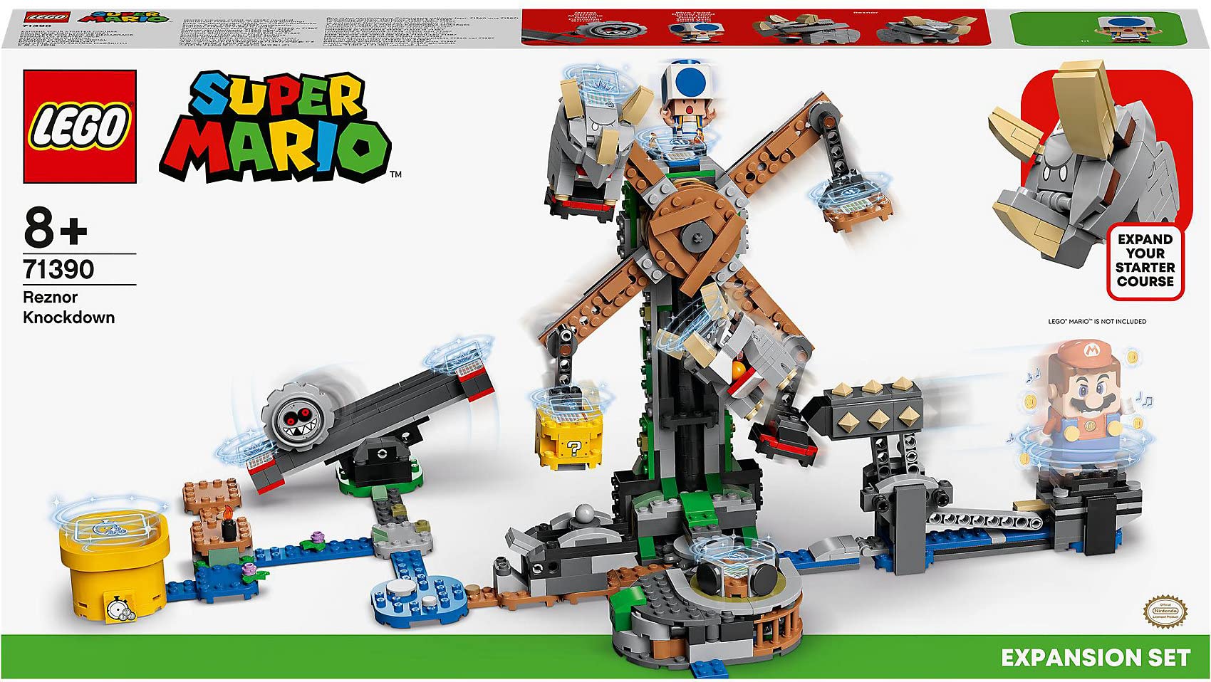 Lego 71390 Building Set, Super Mario Reznor Knockdown Expansion Set, Collectible Buildable Game Toy For Kids With Blue Toad Figure, Multicolor, Gifts For Girls And Boys Age 8 Plus