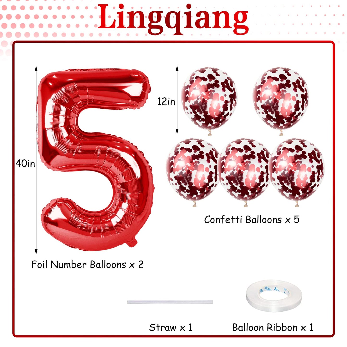 40 Inch Number 65 Foil Balloons Set, Red 65Th 56Th Birthday Balloons With Red Confetti Balloons, Giant Number 5 And 6 Helium Bal