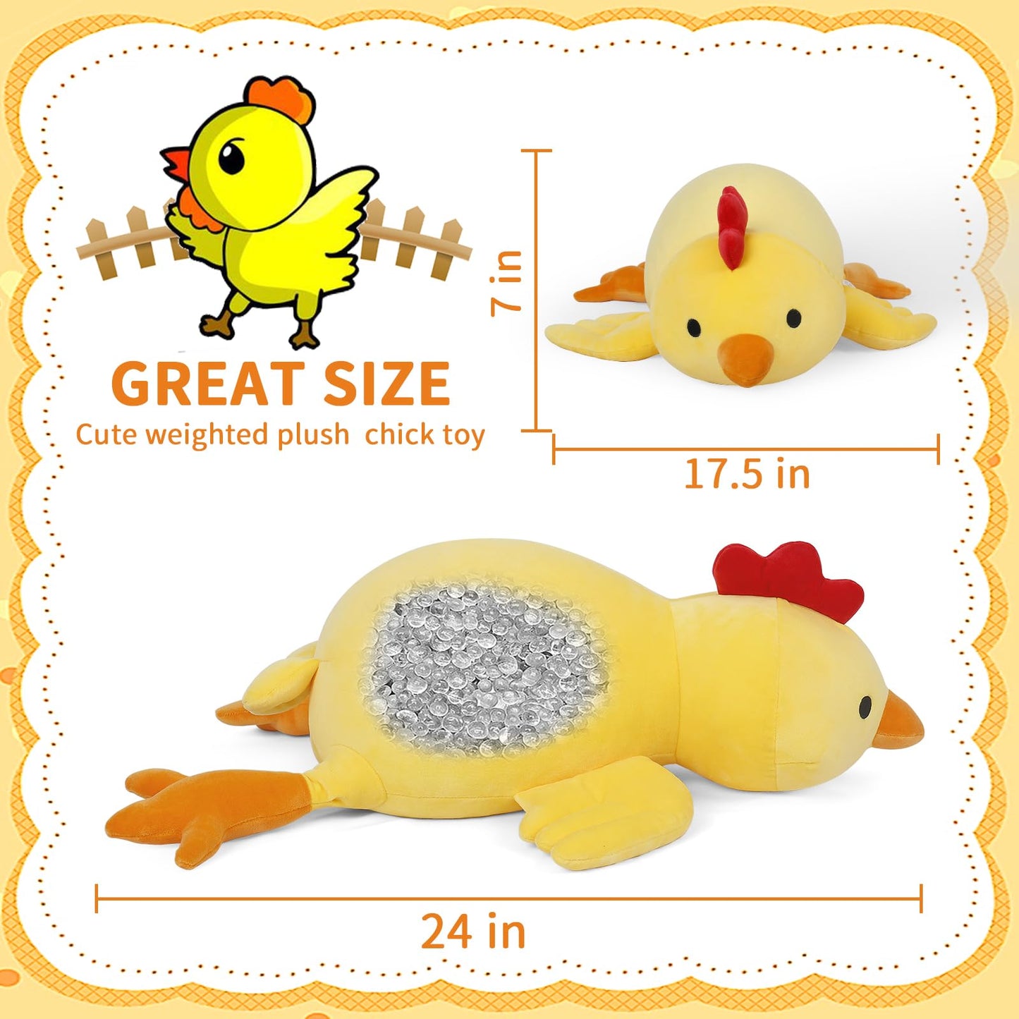 Florviv Weighted Chick Stuffed Animals Weighted Chicken Plush Toy 24'' 4.2Lb Funny Hugging Dolls Plushies Pillows For Boys And G