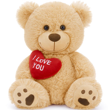 Beniny 12'' Teddy Bear With Heart, Cute Brown Teddy Bear Stuffed Animals For Valentines Day Soft Bear Plushie Toy Stuffed Bear P
