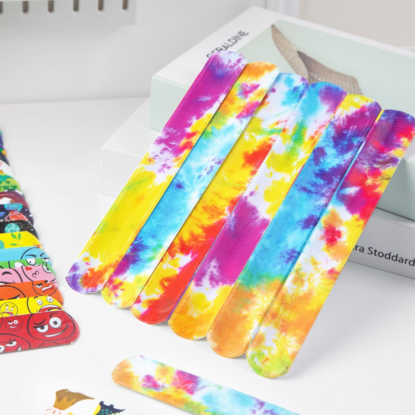 POPLAY 48PCS Kids Slap Bracelets, Slap Wristbands Bulk Tie Dye Bracelets Dinosaurs Mermaid Space Galaxy for Party Favors Classro