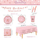 Rose Gold & Pink Sweet 16 Birthday Bundle: Party Supplies Set With Paper Plates, Napkins, Cups, Tablecloth & Banner - Sweet Sixt