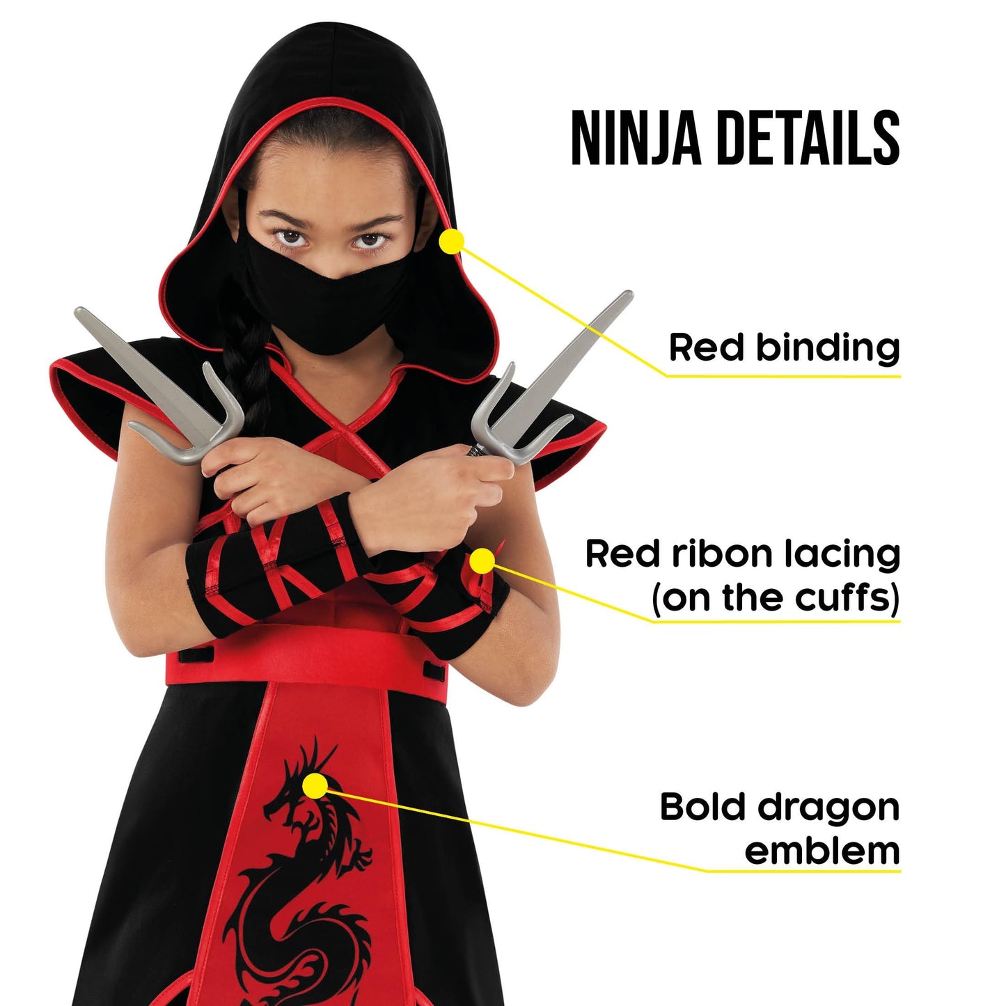 Morph - Ninja Costume For Girls -Girls Ninja Costume -Red Ninja Costume - Girl Ninja Costume- Kids Ninja Costume- Girl Ninja L