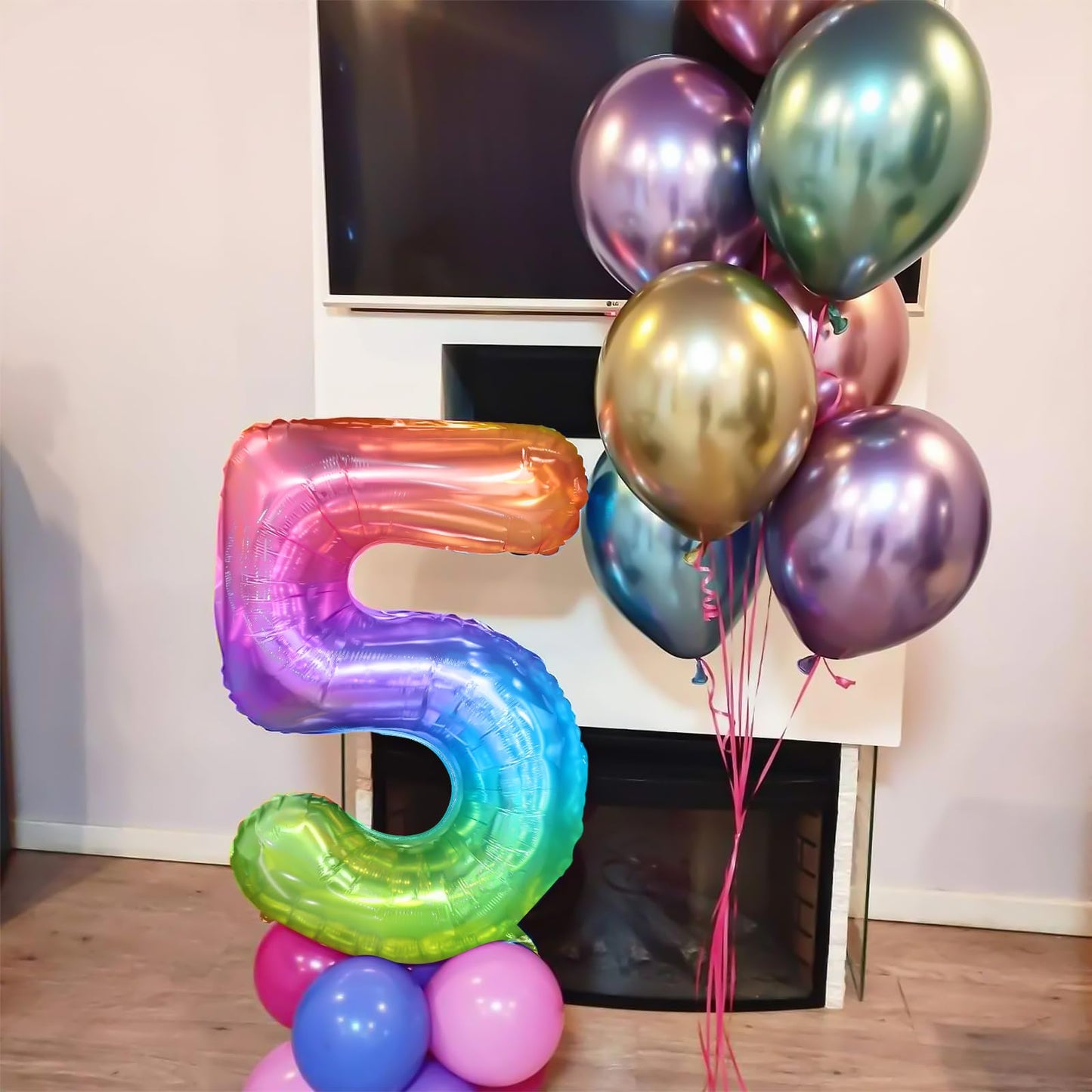Paticool 40 Inch Rainbow Number Balloon 5, Large Number Foil Balloons Mylar For Girl Boy Birthday Party Celebration Decorations