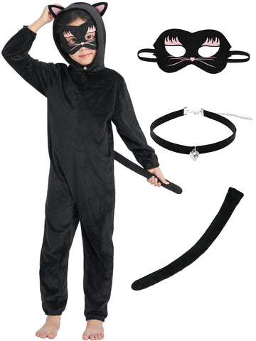 Ikali Cat Costume For Girls, Kids Toddlers Black Cat Costume With Eye Mask, Choker And Tail 7-8 Years