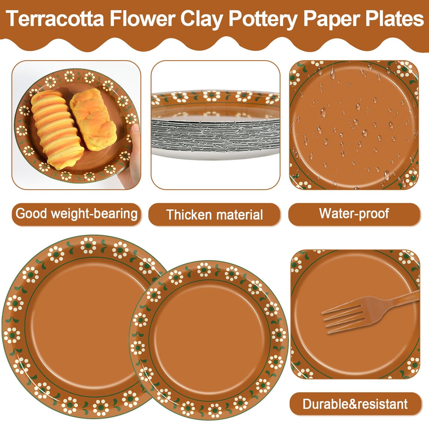 96Pcs Platos De Barro Mexicanos Paper Plates and Napkins Cielito Lindo Party Decoration Terracotta Clay Pottery Themed Tableware
