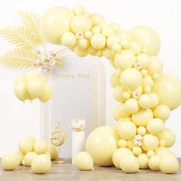Voircoloria 130Pcs Pastel Yellow Balloons Different Sizes 18'' 12'' 10'' 5'' Light Yellow Latex Balloon Garland Arch Kit For Bir