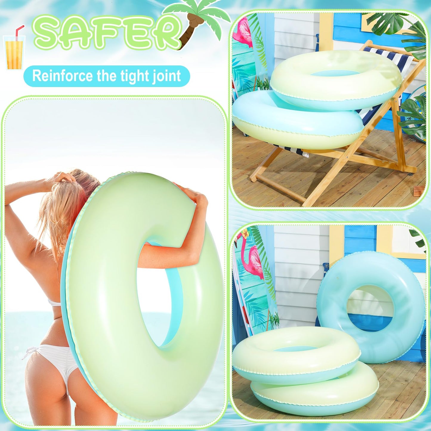 ShinyRelief 4 Pcs Inflatable Pastel Pool Floats 30'' Macaron Swim Inner Tube for Kids mature-themeds Swimming Rings Raft Floats Toys Summer Beach Swimming Pool Bachelorette Party Supplies(Yellow Blue)