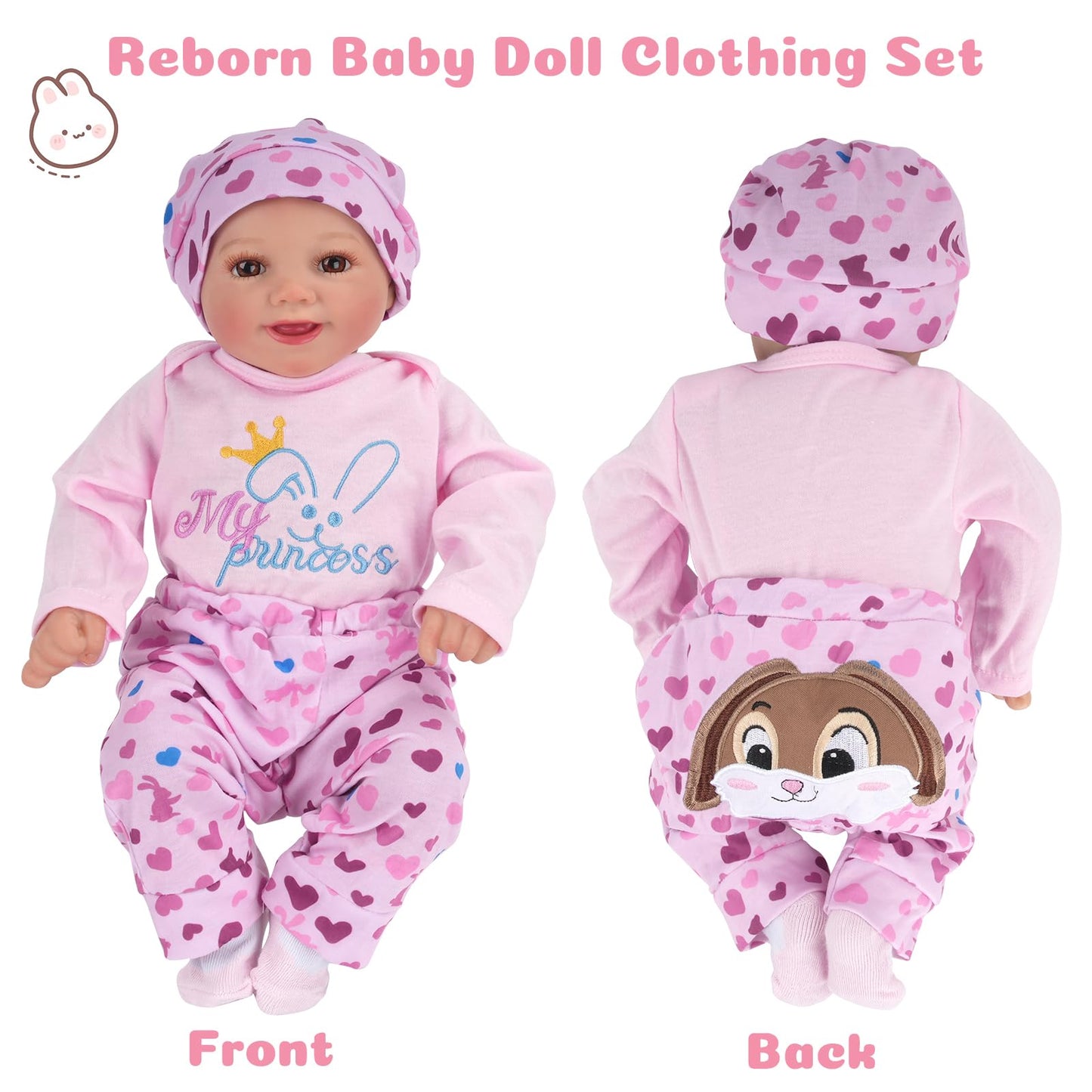 Babeside 4 Pcs Reborn Baby Doll Clothes Set For 17-22 Inch Babydolls, Cute Bunny And Heart Pattern Baby Doll Clothing Accessorie