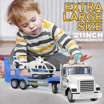 DOWELLIN 22'' Semi Police Truck Toy with Helicopter for Kids Toddlers -Police Car Toys, Birthday for Boy Girl Toddler Child 3 4
