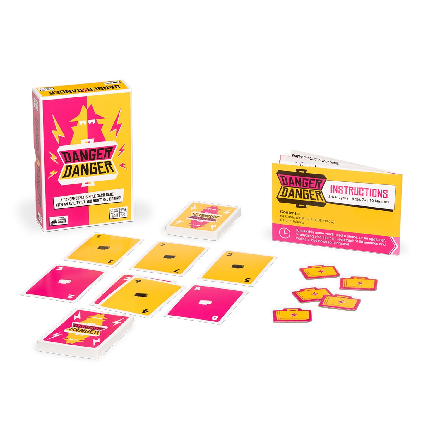 Danger Danger by Exploding Kittens - 2-8 Players - Ages 7+ - 10 Minutes to Play - Fast Paces Strategic Card Game - Party Game  Family Game Night  Kid and mature-themed Card Game