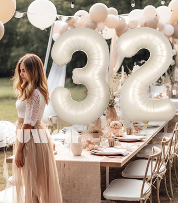 Suwen 40 Inch Large Cream White 32 Balloon Numbers Big Foil Helium Number Balloons 0-9 Jumbo Happy 32Nd Mylar Birthday Party Dec