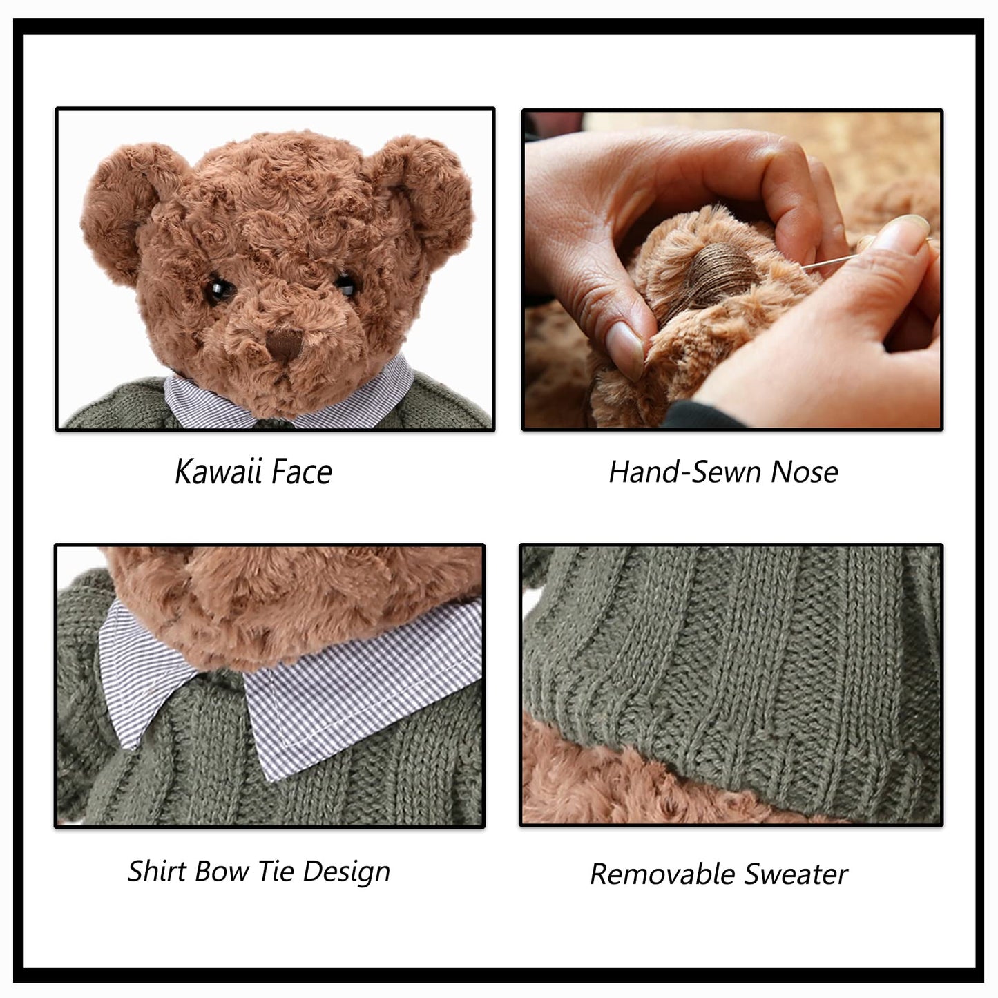 Riuhot Plush Teddy Bear With Shirt, Soft Stuffed Plushie Toys Gifts For Girlfriend Boyfriend Kid, 19.7 Brown Teddy Bear