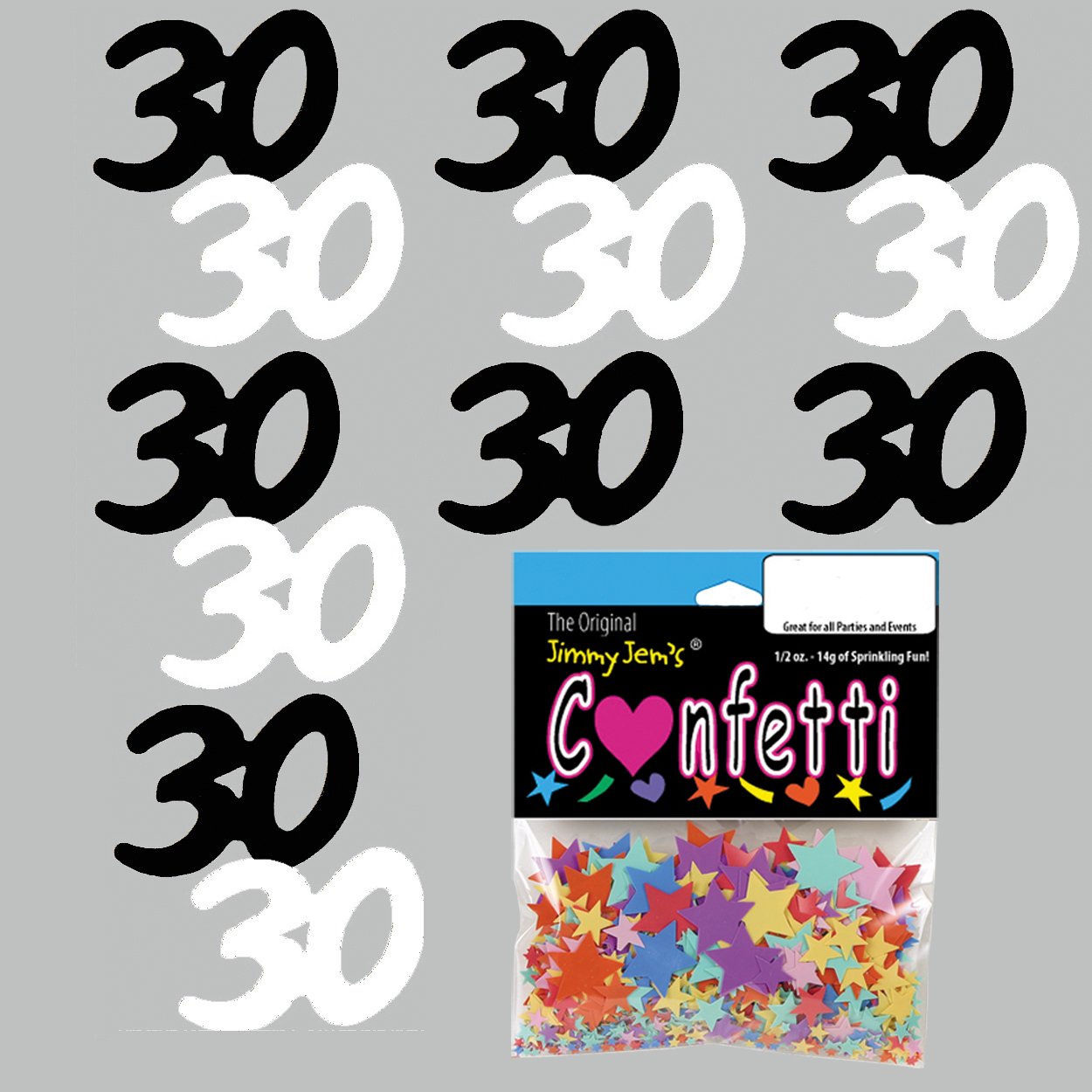 Confetti Number 30 Black, White - 4 Half Oz Bags (2 oz) #7306 Q02