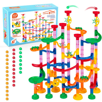 Lovestown 133Pcs Marble Run Set, Kids Construction Building Blocks Toys With 30 Plastic Marbles, Stem Educational Toys, Birthday Party Gifts For Kids, Maze Track Easter Toys, Parent-Child Game Toy