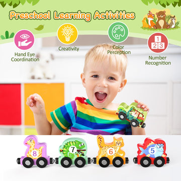 Zeoddler Toys For Toddlers, 11 Magnetic Wooden Animals Train Set, Montessori Toys For Toddlers, Learning Activities, Sensory Toys For Kids, Birthday Gifts For Boys, Girls