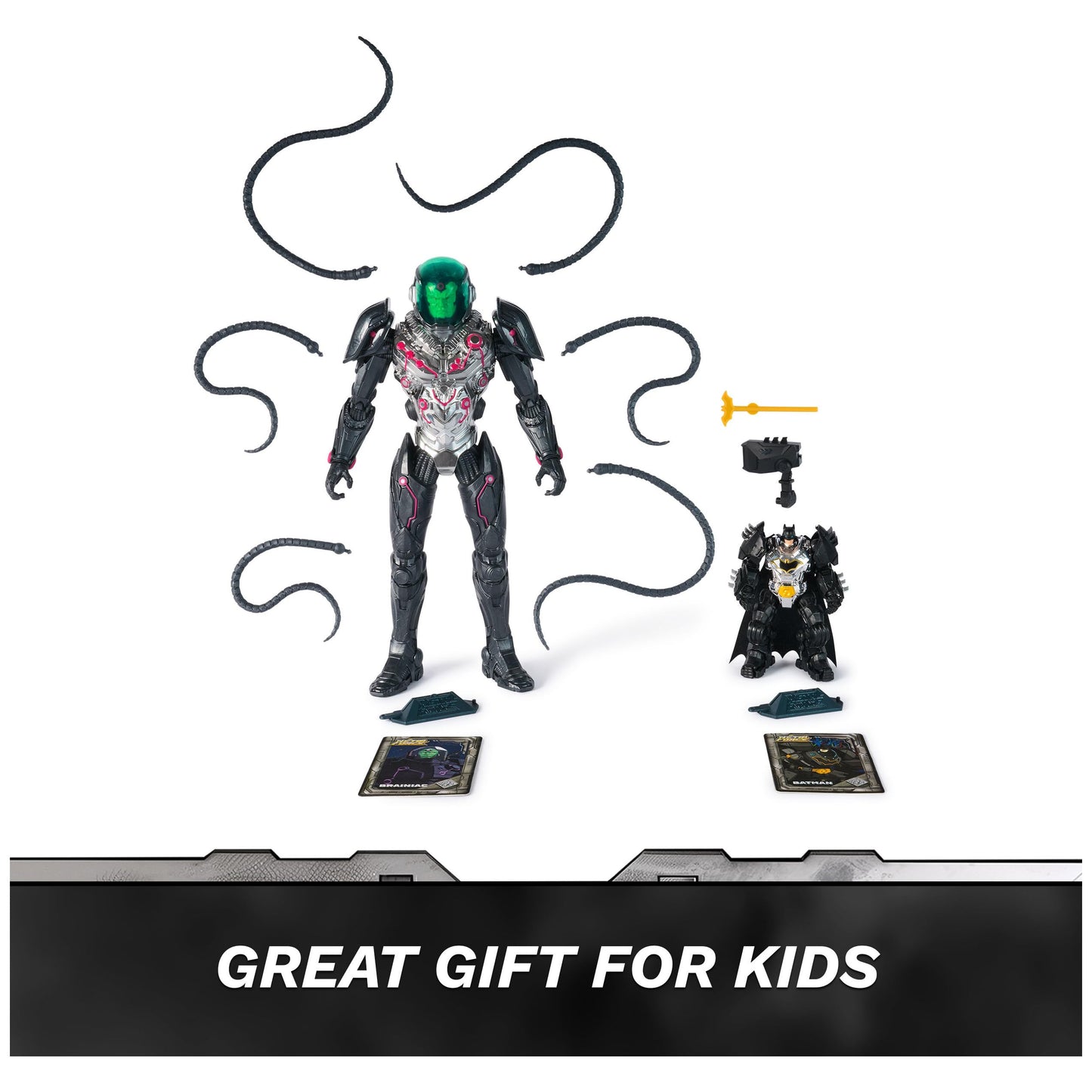 Spin Master DC Comics Metal Force Brainiac vs. Batman Action Figure Pack, 12-Inch Brainiac, 4-Inch Batman, Multicolor, Model 6072737
