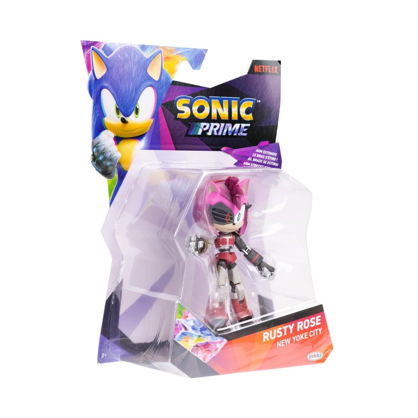Sonic Prime 5" Articulated Action Figure - Rusty Rose Yoke City, Pink, Model 414204, Plastic Material