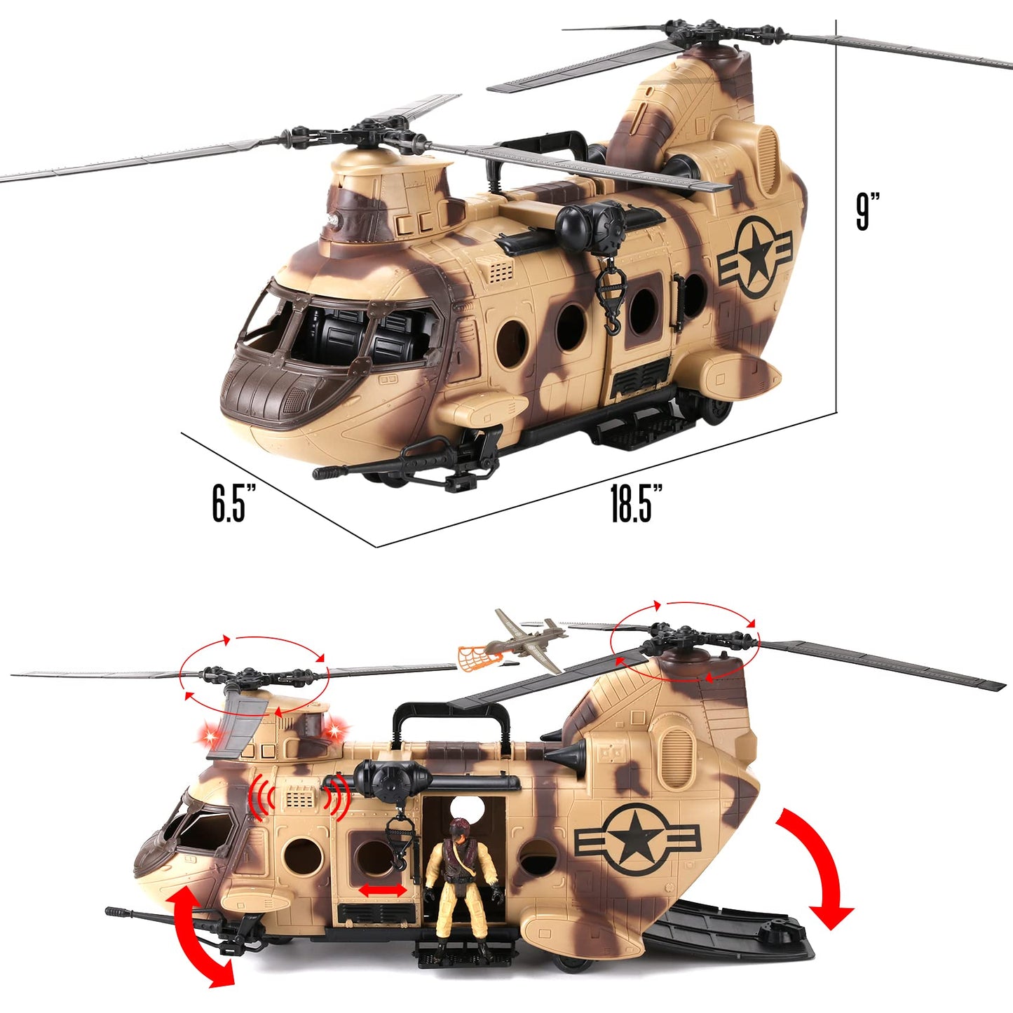 26 PCS Army Men Helicopter Carrier Toys  Military Soldier Action Figures  Combat Truck  Motorcycle  Jumbo Transport Aircraft with Lights & Sound   Accessories Playset for Kids Boys