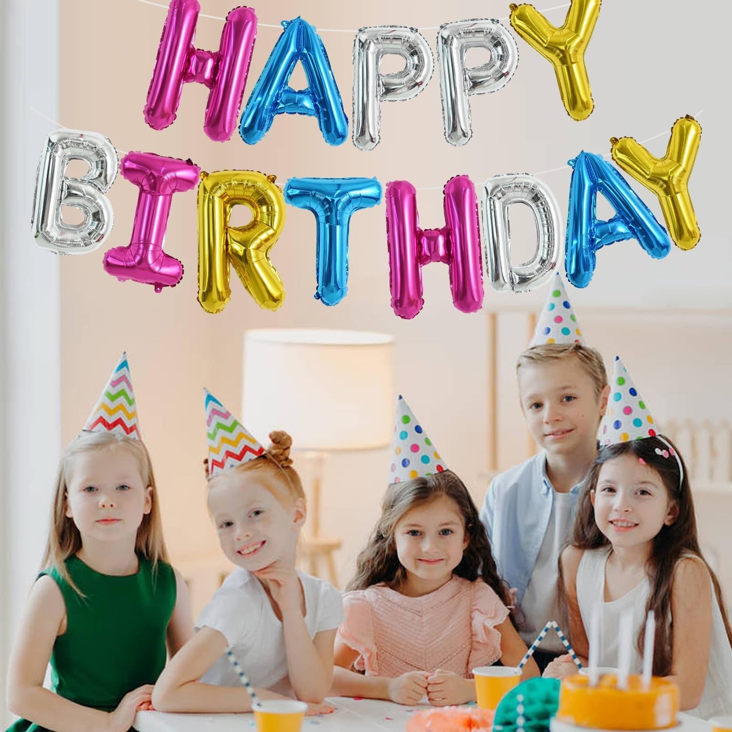 TONIFUL 16 Inch Mylar Letters Birthday Sign Banner Balloon,Happy Birthday Balloons Banner with Ribbon Straw Bunting Reusable for