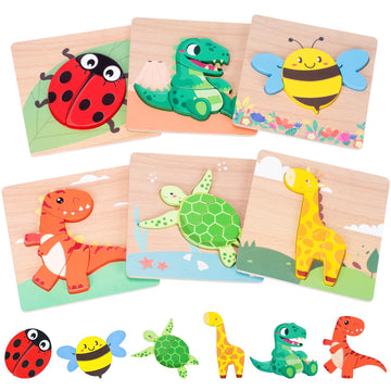 6 Pack Wooden Puzzles For Toddlers 1-3, Toddler Puzzles Ages 2-4, Montessori Puzzles For 1 Year Old, Animal Shape Toddler Puzzle