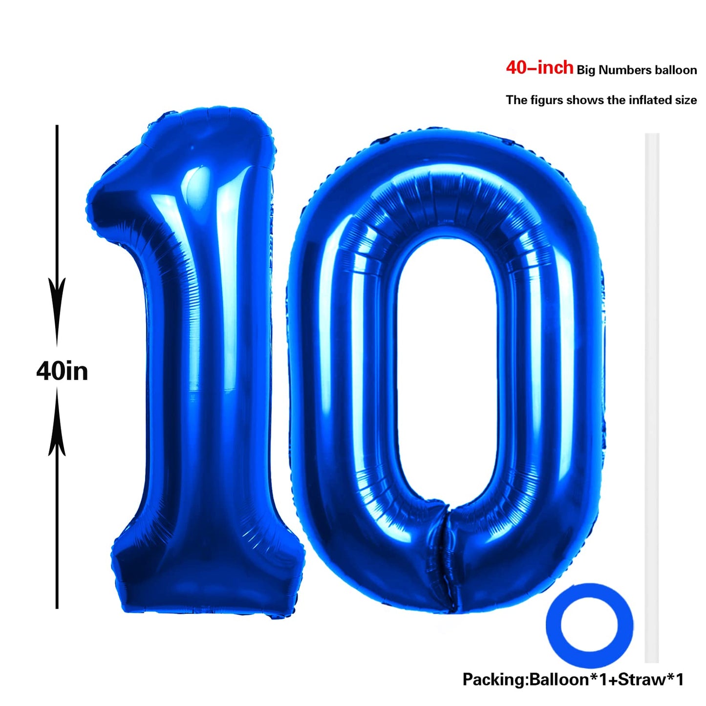 40 Inch Number 10 Balloon Blue Jumbo Giant Big Large Number 10 Foil Mylar Blue Balloons 10Th Birthday Party Anniversary Decorati