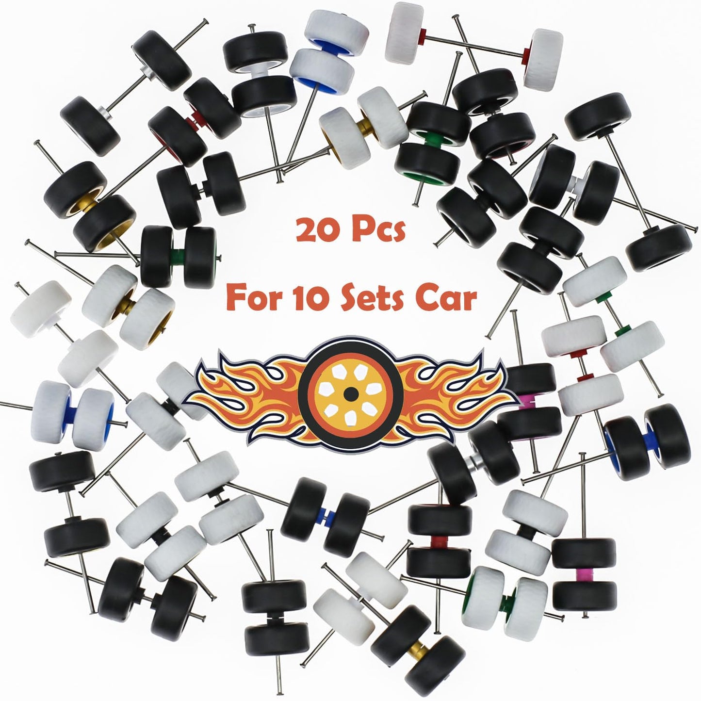 BrickBounty 1/64 Wheels & Tires for 1/64 Scale Cars (10 Sets Packaging), Random Color Rims Tires Set for 1/64 Scale Toy Cars