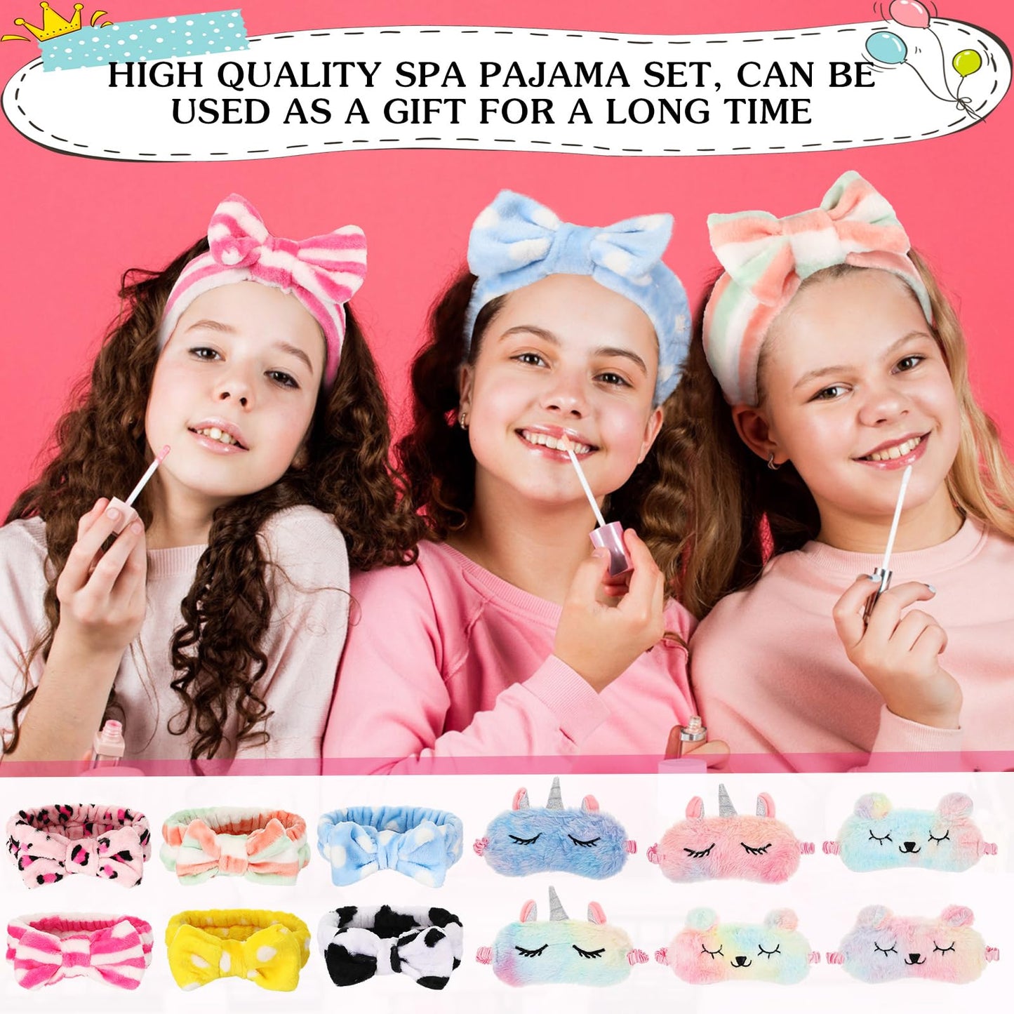 Shihanee 30 Pcs Spa Party Supplies For Girls, 6 Satin Robe 6 Kids Slippers Sleepover Birthday Spa Party Favors (Rose Red)