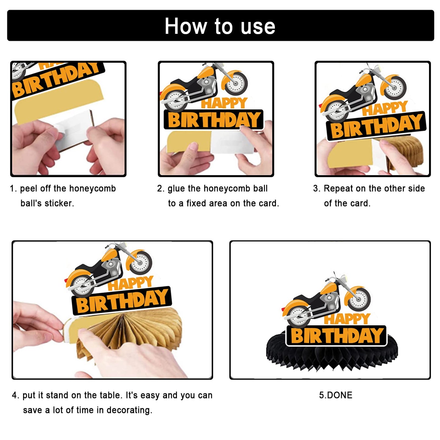 Motorcycle Motorbike Happy Birthday Honeycomb Centerpieces Extreme Soprts Racing Motocross Dirt Bike Theme Decor for Motorcycle