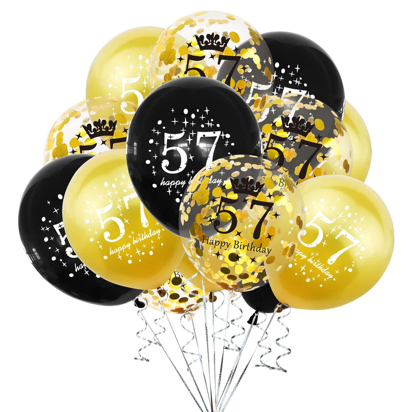 Shuntai 57Th Birthday Balloon Gold And Black 57Th Birthday Decorations For Men Women Latex Confetti Balloons 57 Years Old Annive