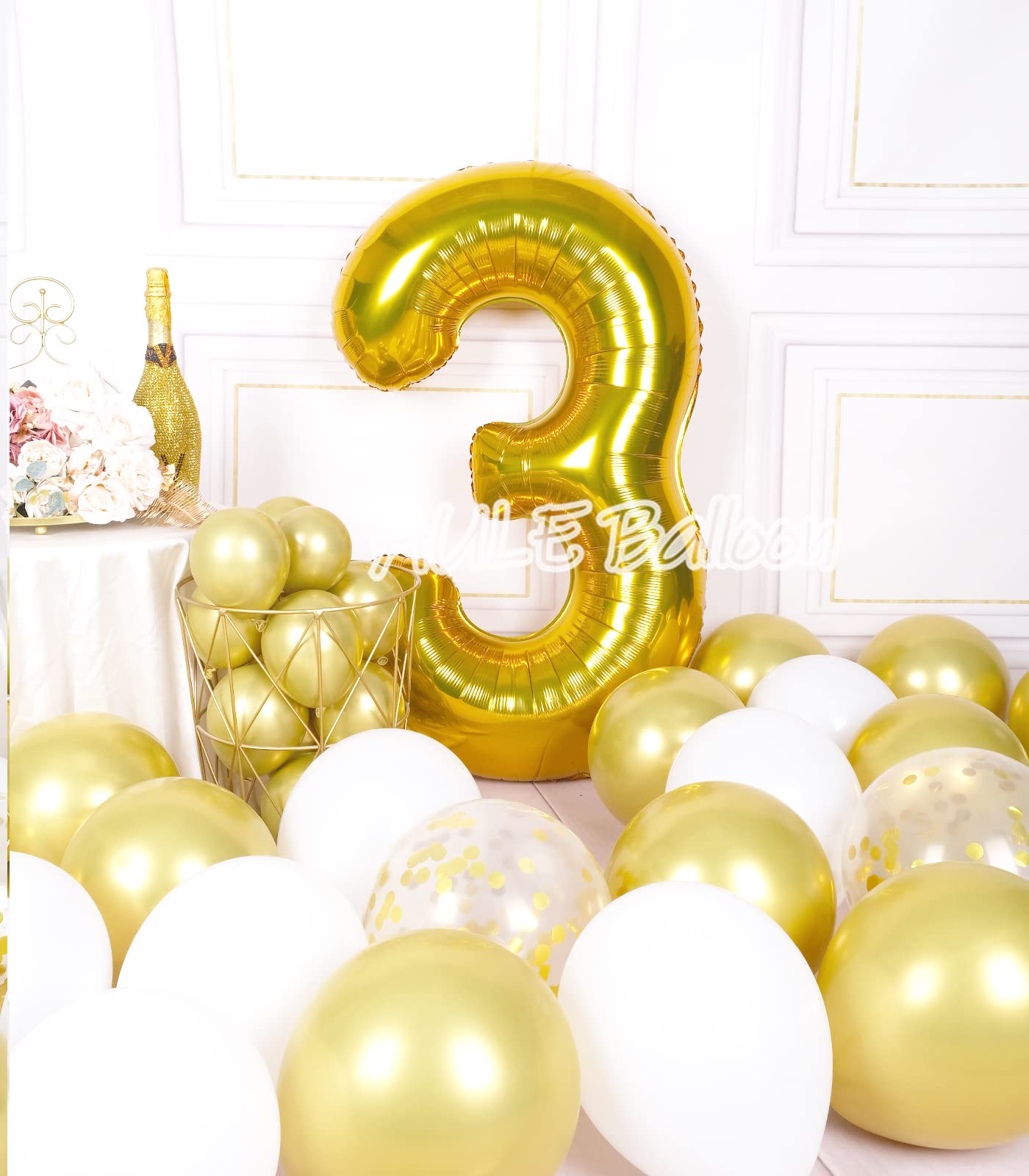 Aule 40 Inch Big Gold 3 Balloon Number Large Foil Helium Number Balloons 0-9 Jumbo Giant Happy 3Rd Birthday Party Decorations Fo