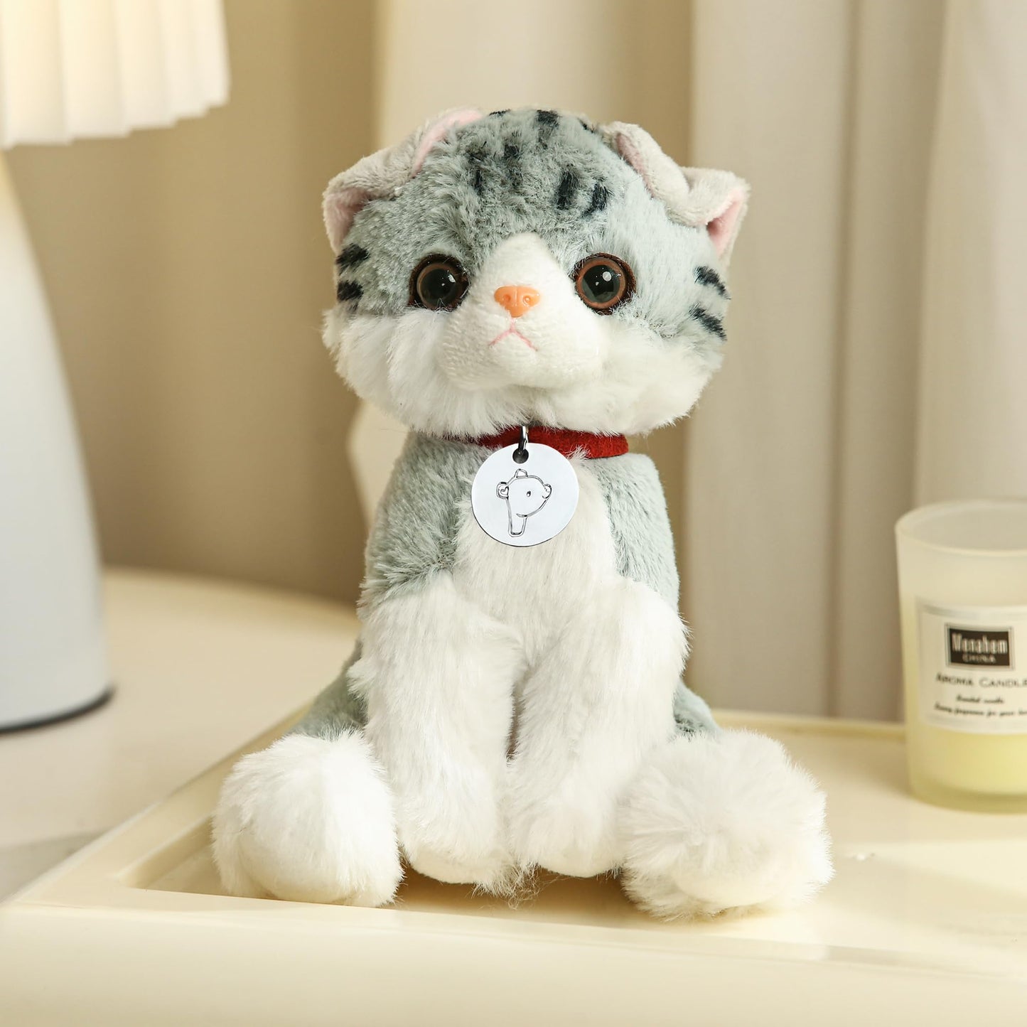 Plushland Realistic Stuffed Cat and Dog Plush PuppyStuffed Animals Plush Toys Collar  Realistic enhanced Pawpal Stuffed Puppy Cats and Dogs Toy for Boys and Girls 8 Inches (Tabby Kitty with Collar)