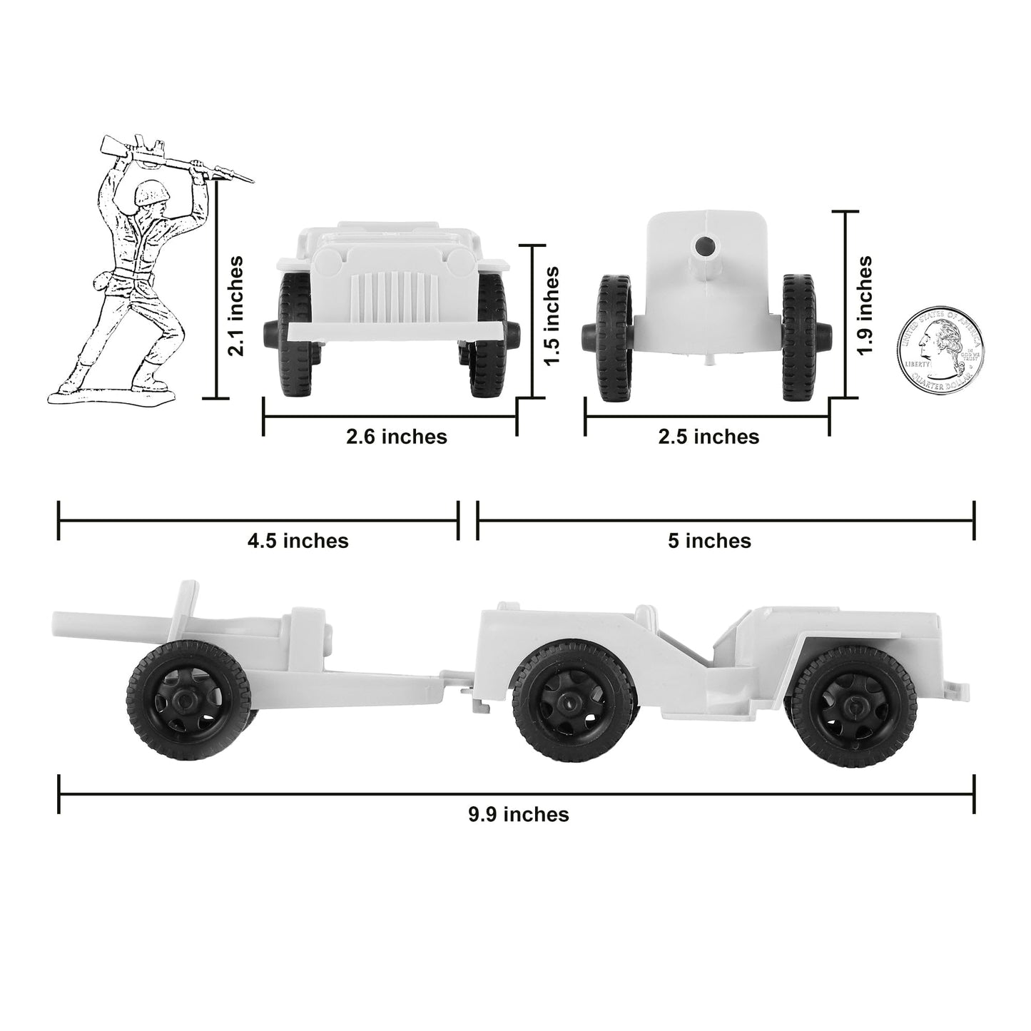 Timmee Combat Patrol Willys & Artillery - White 4Pc Playset Usa Made