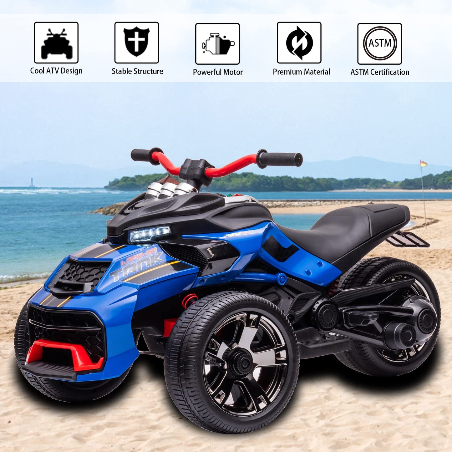 Luibas 24V Kids Atv 3 Wheeler Kids Ride On Motorcycle With Led Lights, Ride-On Electric Car For Kids With Rubber Plastic Polymer