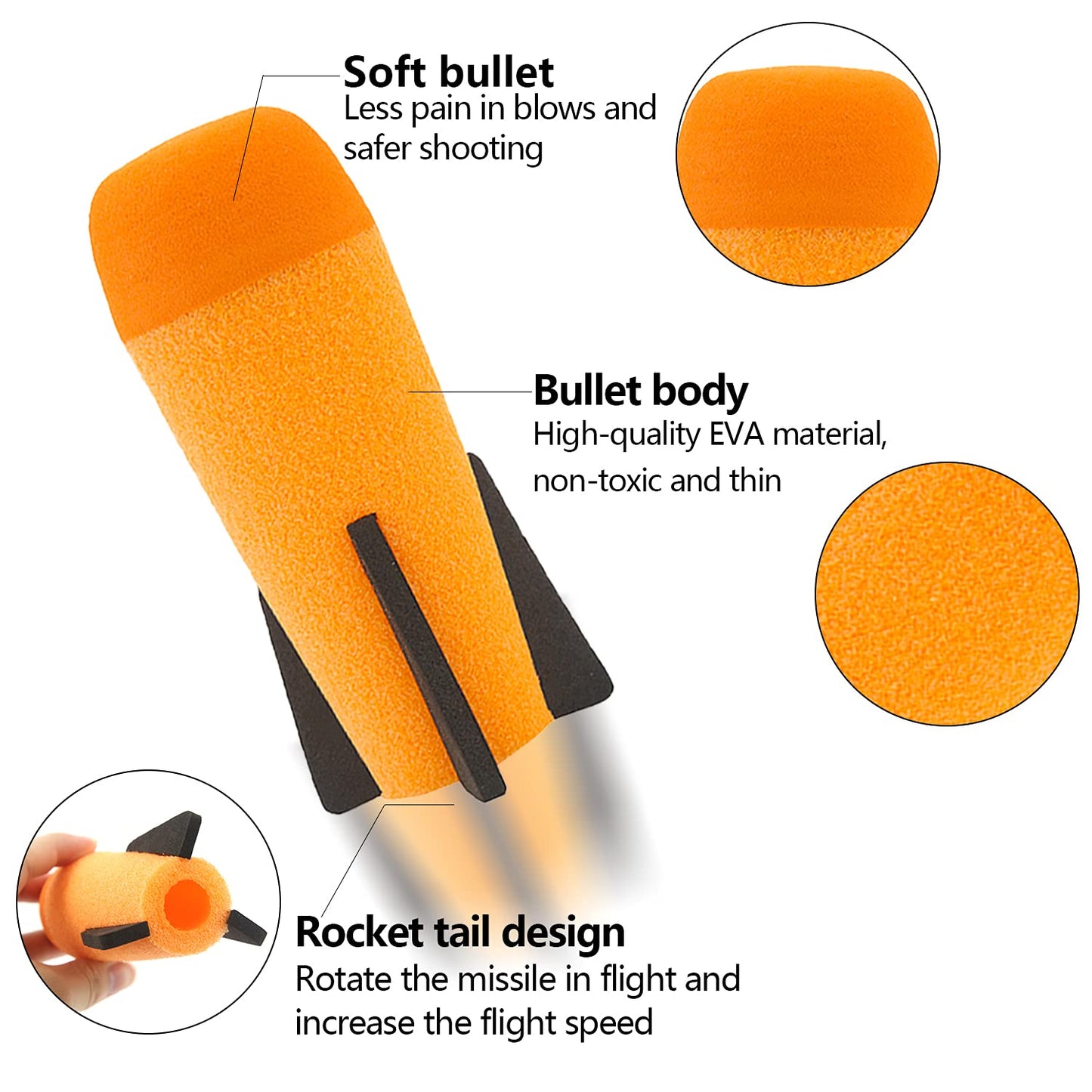 EKIND 3-Pack Mega Missile Refill for Toy Rocket Launcher  Foam  Compatible for Nerf N-Strike advanced Series (Orange)